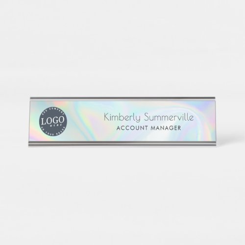 Add Company Logo Holographic Business Employee Desk Name Plate