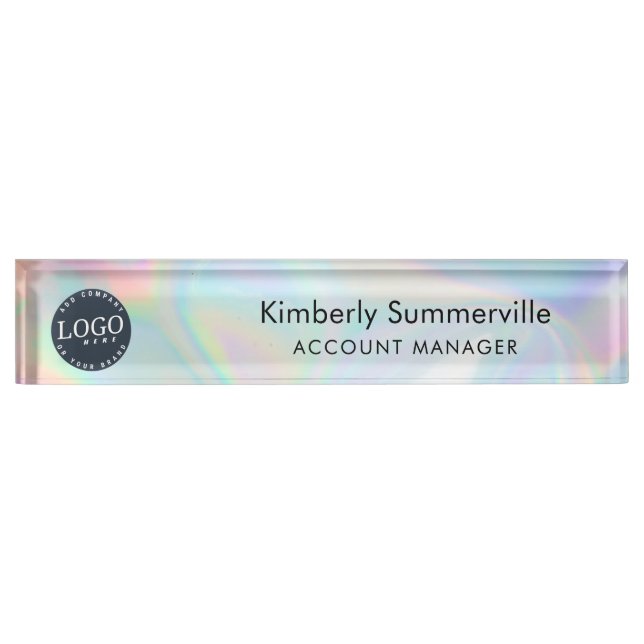 Add Company Logo Holographic Business Employee Desk Name Plate (Front)