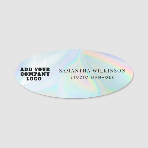 Add Company Logo Holographic Business Employee Name Tag
