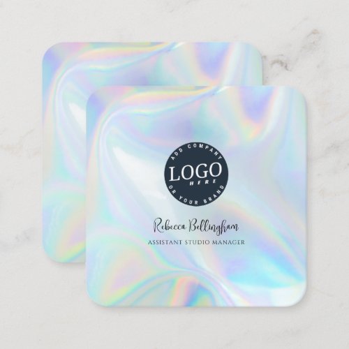 Add Company Logo Holographic Script New Employee Square Business Card