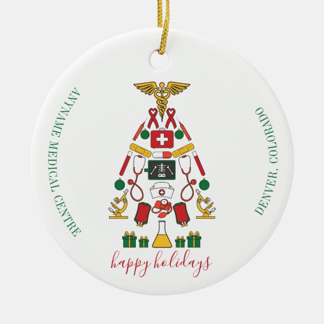 Add Company Logo Medical Center Christmas Ceramic Ornament (Front)