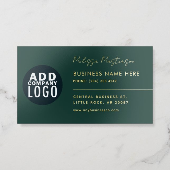 Add Company Logo Modern Script Elegant Foil Business Cards (Front)