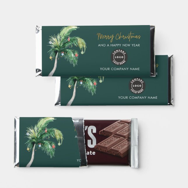 Add Company Logo Palm Tree Christmas Holiday Hershey Bar Favors (Front)