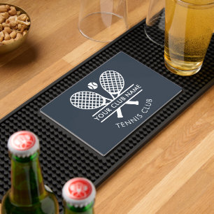 Add Country Club Name Tennis Rackets Motif Custom Bar Mat
