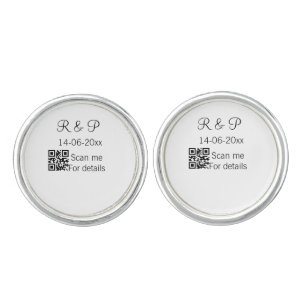 Add couple name date year Q R code here wedding te Cufflinks