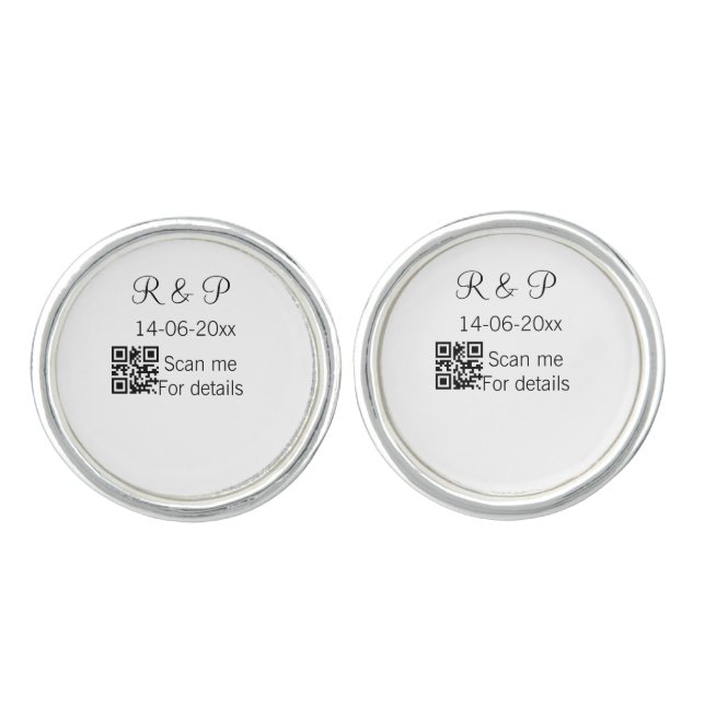 Add couple name date year Q R code here wedding te Cufflinks (Front)