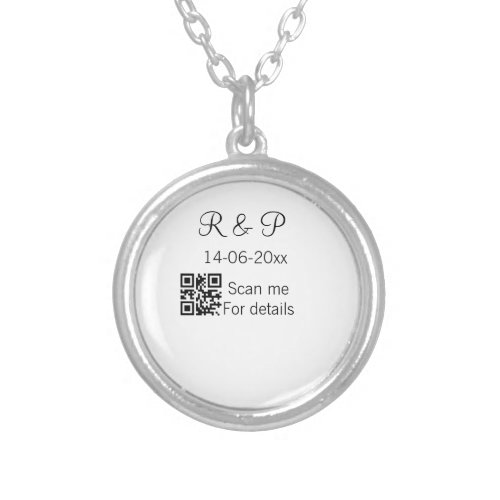 Add couple name date year Q R code here wedding te Silver Plated Necklace