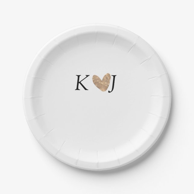 Add couple name letter wedding gold heart glitter  paper plates (Front)