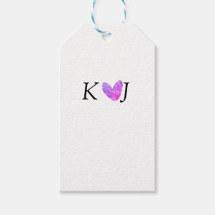 Add couple name letter wedding pink heart glitter gift tags