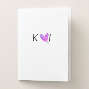Add couple name letter wedding pink heart glitter pocket folder
