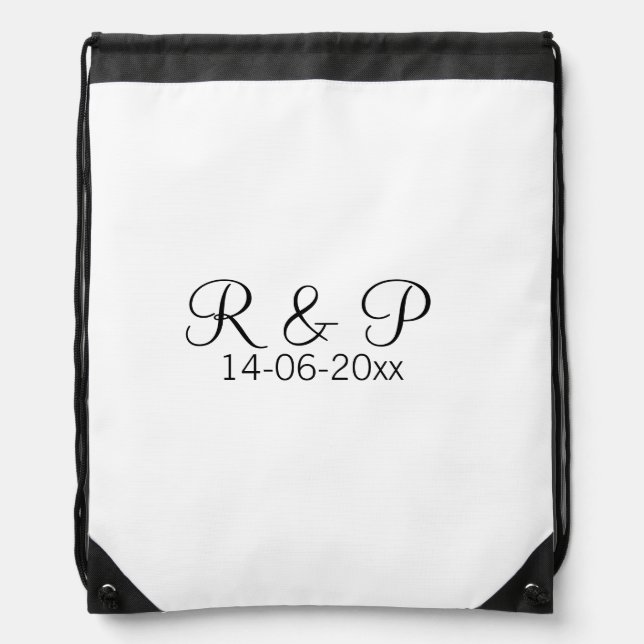 Add couple name monogram add date year wedding rom drawstring bag (Front)