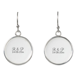 Add couple name monogram add date year wedding rom earrings