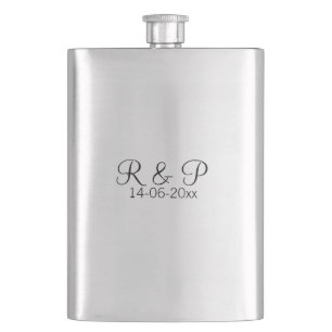 Add couple name monogram add date year wedding rom flask