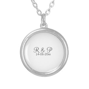 Add couple name monogram add date year wedding rom silver plated necklace