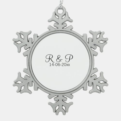Add couple name monogram add date year wedding rom snowflake pewter christmas ornament