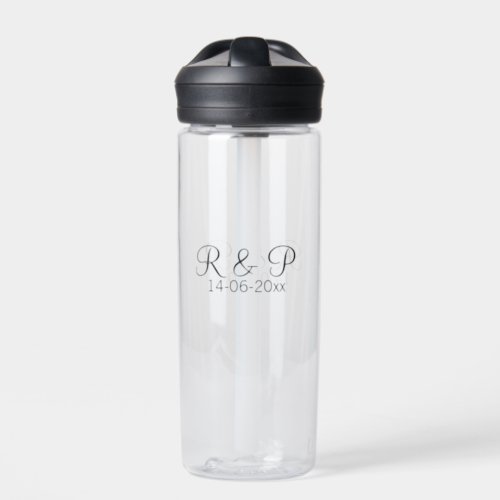 Add couple name monogram add date year wedding rom water bottle