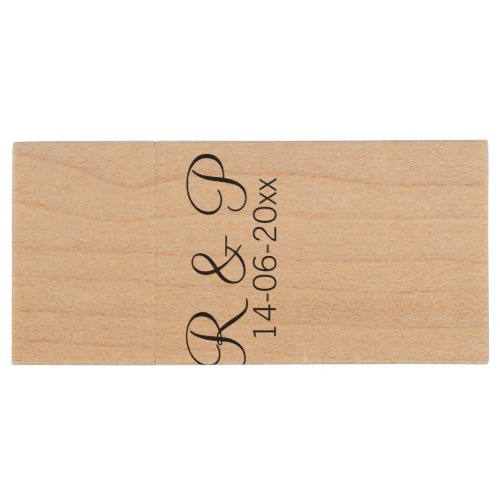 Add couple name monogram add date year wedding rom wood flash drive