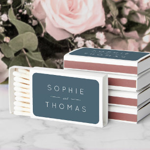 Add Couple Names Blue Slate Wedding Matchboxes
