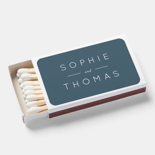 Add Couple Names Blue Slate Wedding Matchboxes (Front Open)