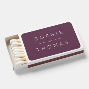 Add Couple Names Dark Purple Wedding Matchboxes