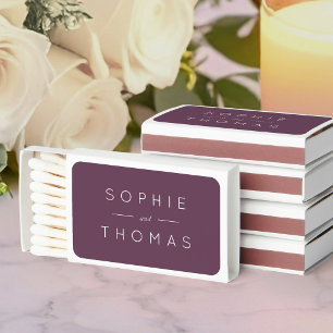 Add Couple Names Dark Purple Wedding Matchboxes