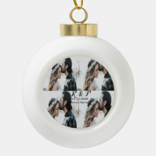 Add couple photo merry married add date year ceramic ball christmas ornament