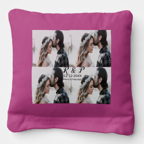 Add couple photo merry married add date year  cornhole bags