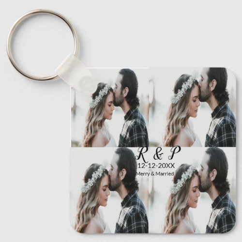 Add couple photo merry married add date year  keychain