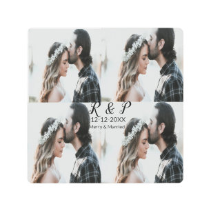 Add couple photo merry married add date year  metal print