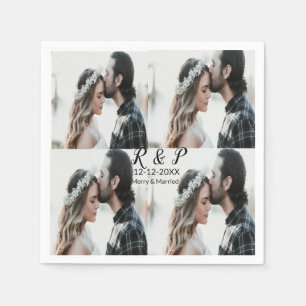 Add couple photo merry married add date year  napkins