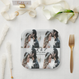 Add couple photo merry married add date year  paper plates