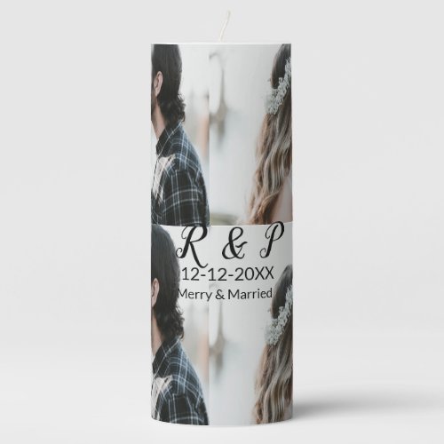 Add couple photo merry married add date year  pillar candle