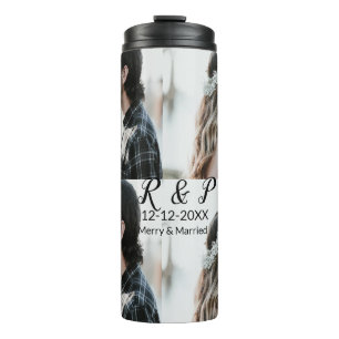 Add couple photo merry married add date year thermal tumbler