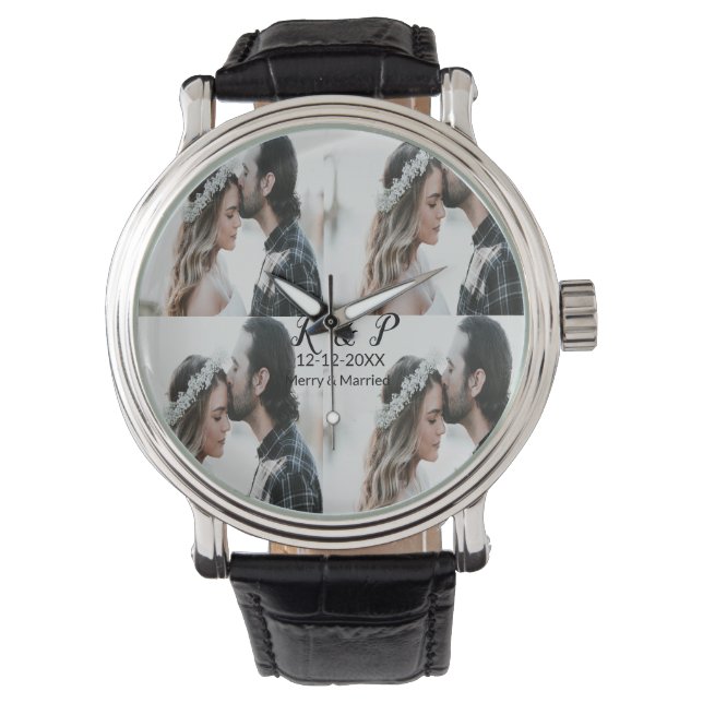 Add couple photo merry married add date year  watch (Front)