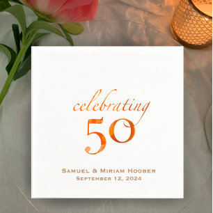 Add Couples Names 50th wedding anniversary peach Napkins