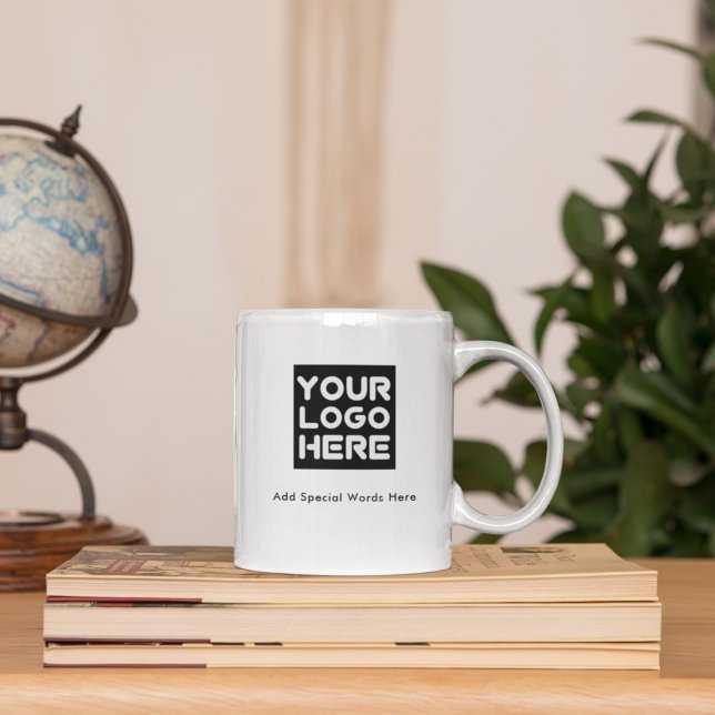 Add Create Upload LOGO Branding Modern Coffee Mug (change the world. start with coffee)