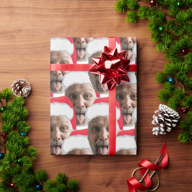Add Custom Face Photo Funny Santa Head Xmas Fun  Wrapping Paper (Holiday Gift)