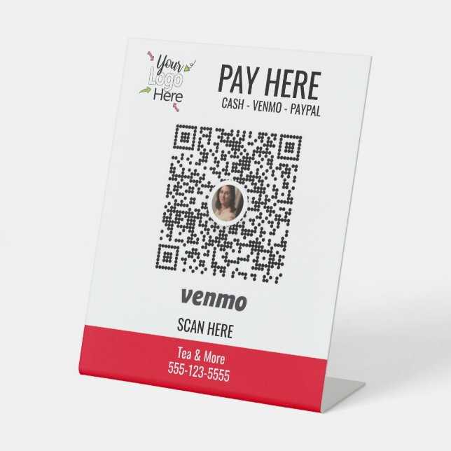 Add Custom Logo |  Use Venmo Pay Red Pedestal Sign (Front)