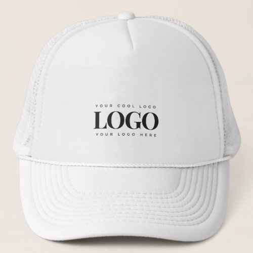 Add Custom Rectangle Black Logo Business White Trucker Hat