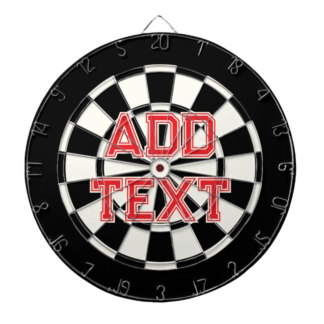 Add Custom Red Text on Black and White Retro Dart Board (Front)