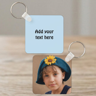 Add custom text 1 photo blue keychain