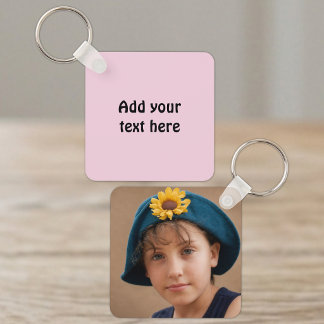 Add custom text 1 photo pink keychain
