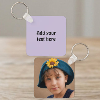 Add custom text 1 photo purple keychain