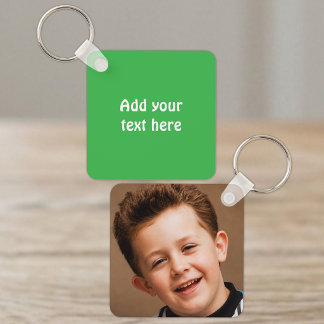 Add custom text 1 photo white green keychain