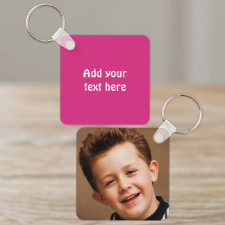 Add custom text 1 photo white pink keychain