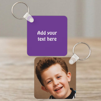 Add custom text 1 photo white purple keychain