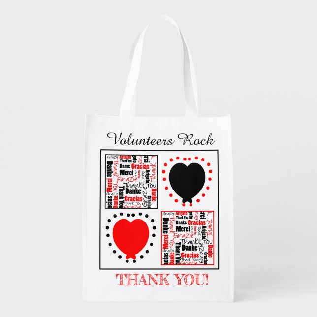 Add Custom Volunteer Photos Multilingual Thank You Grocery Bag (Back)