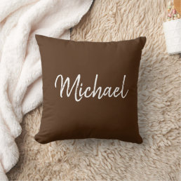 Add Custom Your Own Name Elegant Brown Throw Pillow