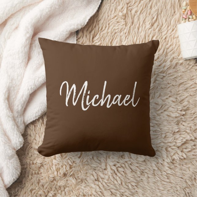 Add Custom Your Own Name Elegant Brown Throw Pillow (Blanket)