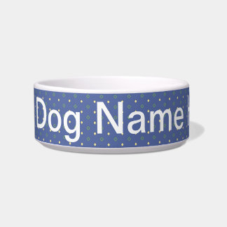Add Dog Name Blue Quilt Bowl